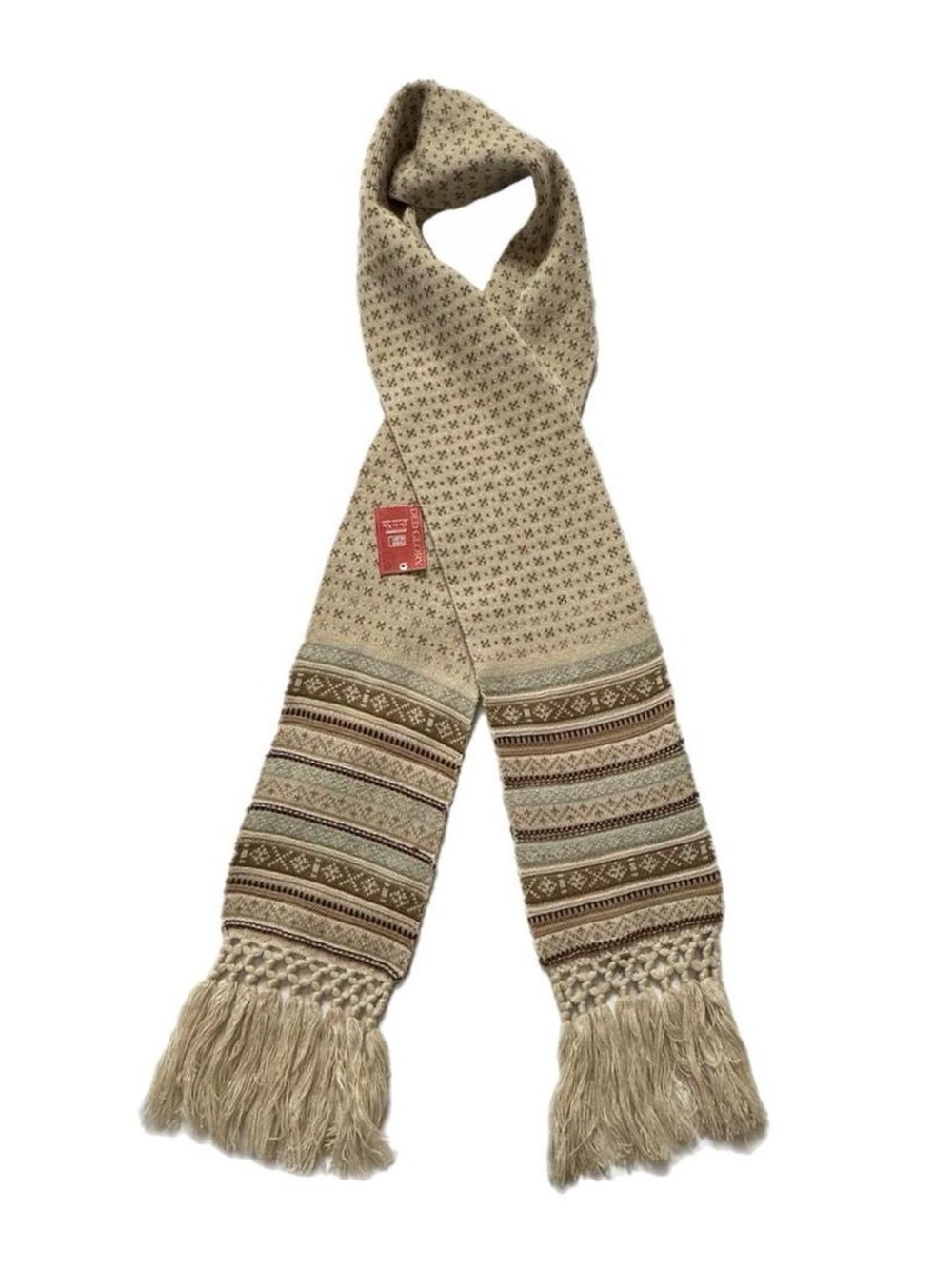 Faded Glory Beige Patterned Knit Fringe Scarf